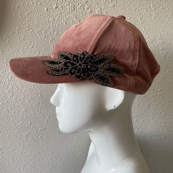 Mauve Velour Beaded Adjustable Hat - Picture 1 of 7